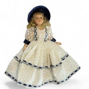 Vintage 8” All-Porcelain Miniature Dollhouse Doll - Blonde Curl Hair